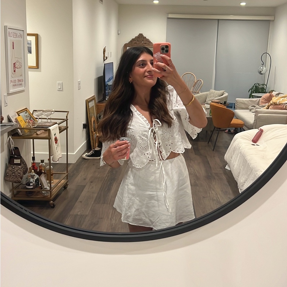 White Eyelet Tie Top
